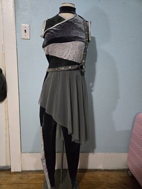 Asymmetrical Gray Performance Jumpsuit with Shimmer Panel